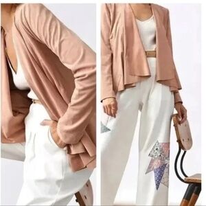 Anthropologie Hutch Peach Faux Suede Draped Open Jacket Size XL